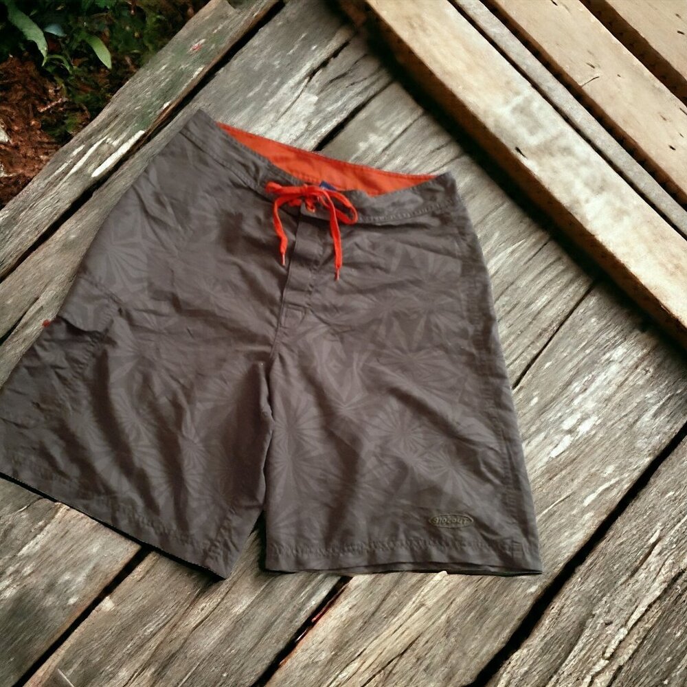 Vtg Y2K Sideout Board Shorts 34 Green with Orange Detail California (small hole)